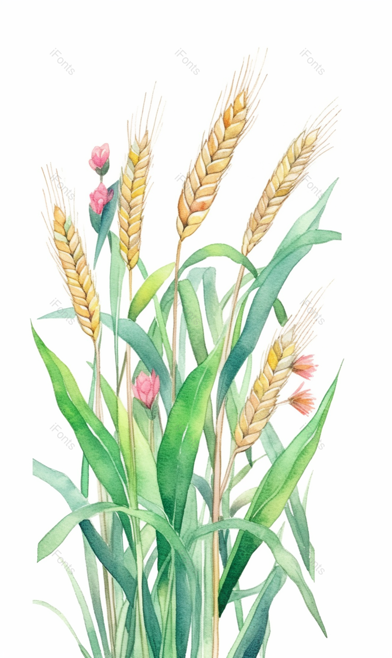 鲜花麦穗绿叶水彩插画,插画/手绘图,插画/手绘图库,插画/手绘图下载,插画/手绘
